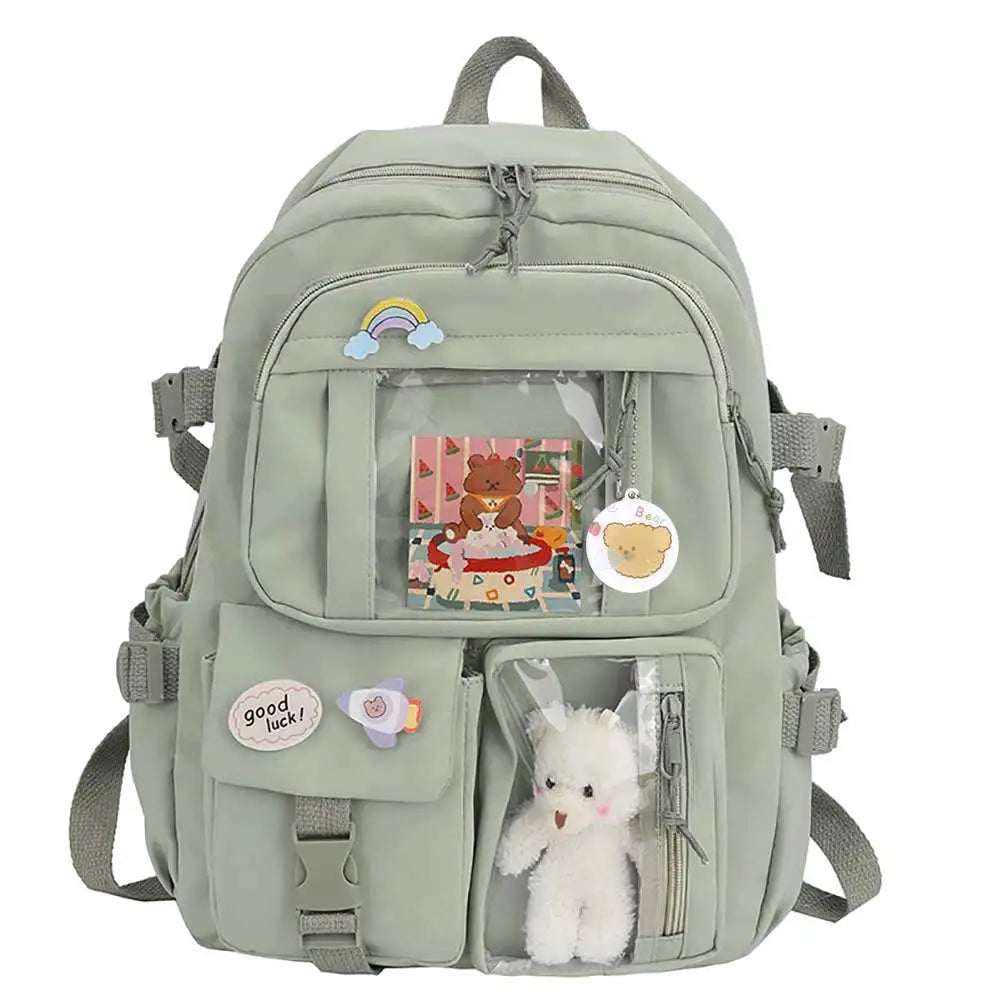 Laptop Backpack Fashion College Student Rucksack with Plush Pendant Pin Cute Kawaii Large Capacity Japanese Style for Teen Girls