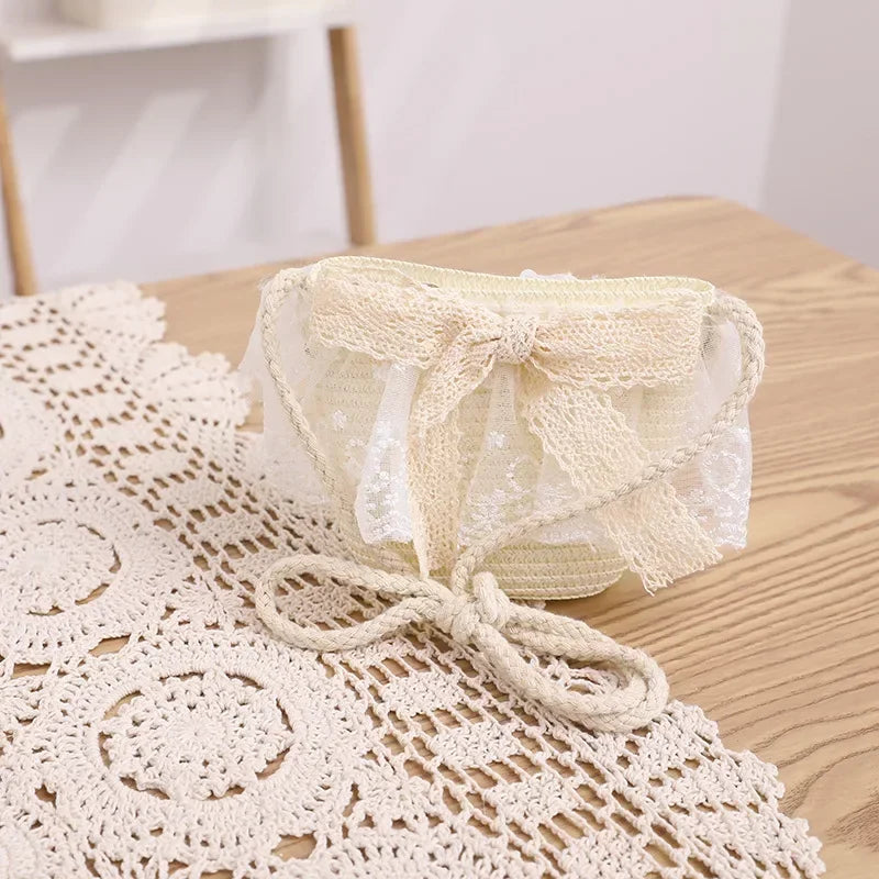 Summer Baby Girl Straw Hat Solid Color Lace Ruffle Kids Fisherman Cap Outdoor Beach Caps Sunshade Wide-brim Bucket Hats