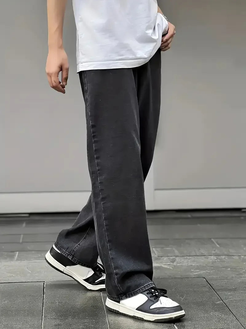 Men's Slim Straight Leg Jeans - Trendy Avant-Garde Solid Color Cotton Blend Jeans for Motorcycle Riding, Skateboarding & Light B