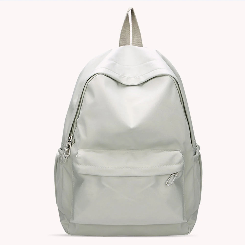 Simple Solid Color Shoulder Backpacks Nylon Large Capacity Travel Knapsacks Girls Student Daily Zipper Schoolbags