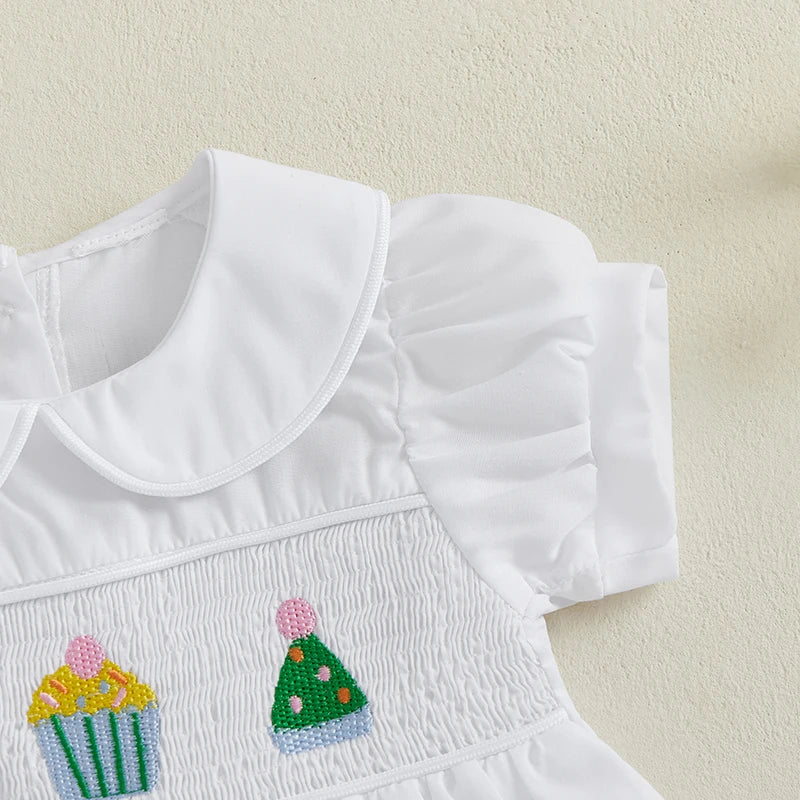 Toddler Girl Floral Print Ruffle Sleeve Dress Birthday Party Princess Dress Summer Outfit with Bow Detail