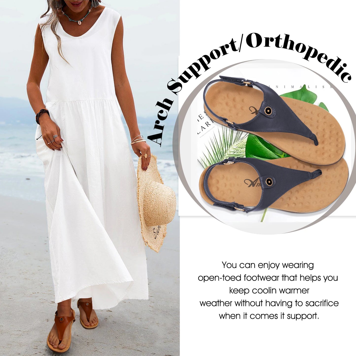 Women's Comfortable Orthopedic Sandals Thong Dressy T-Strap Orthotic Casual Summer Arch Support Sandals