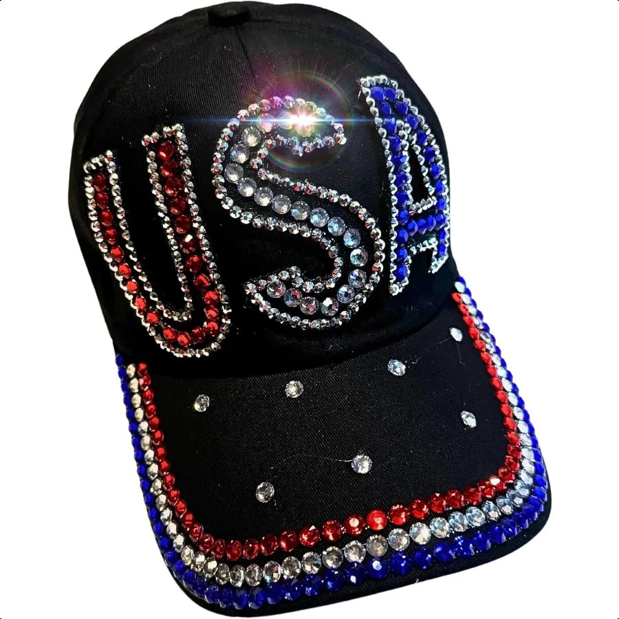 Popfizzy Rhinestone Baseball Cap for Women and Girls Fun Bedazzled Hats Cute Bling Denim and Diamond Hat Sparkly Gifts