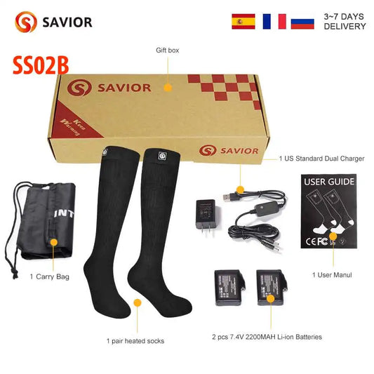 SAVIOR HEAT Rechargeable Heated Socks For Men and Women Electric Heated Socks Warm Foot Thermal Stocking with Battery Winter Ski