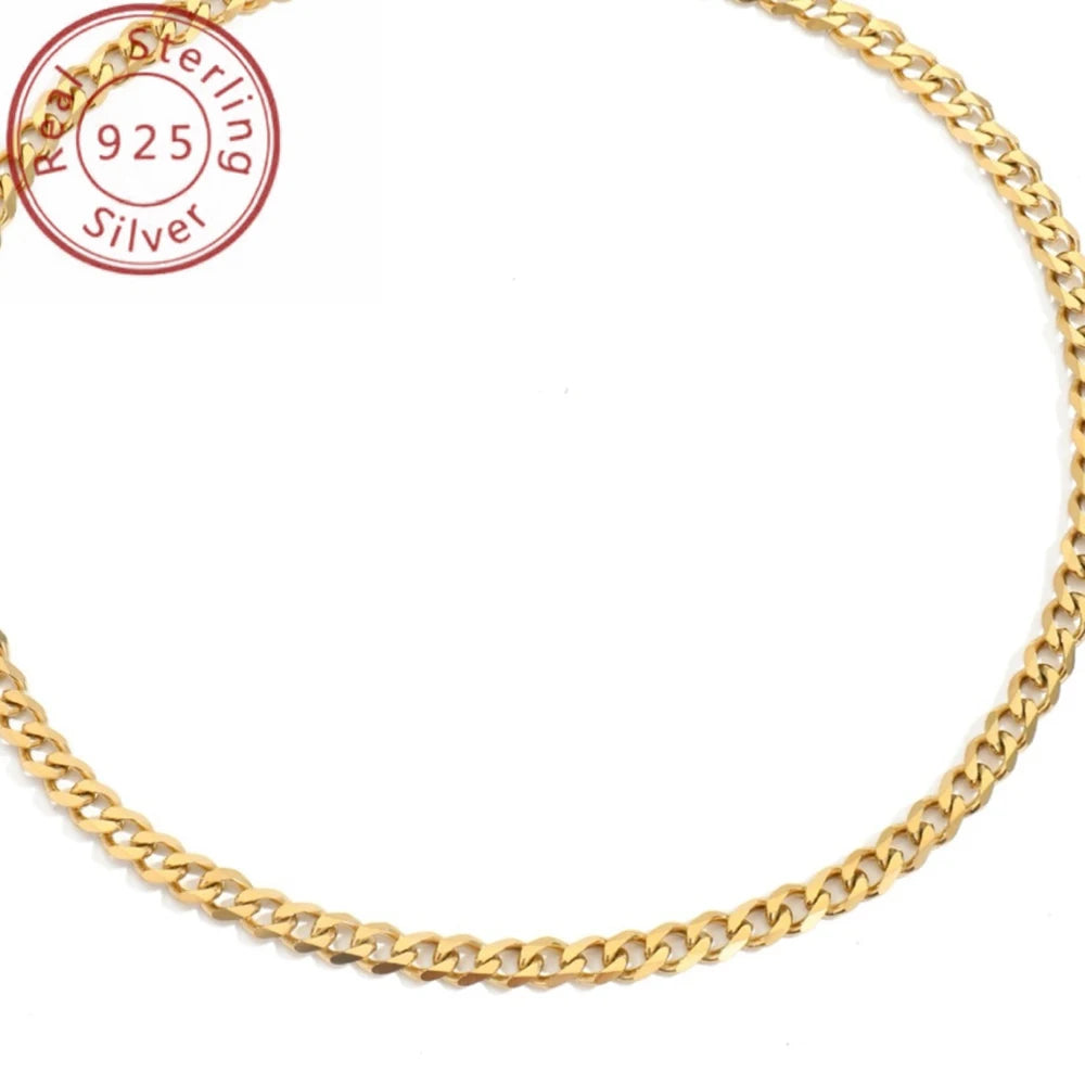 18K Gold Plated 5mm Curb Cuban Link Chain Necklace High Polished 925 Sterling Silver fine Jewelrys Wedding party Gift USA Stock