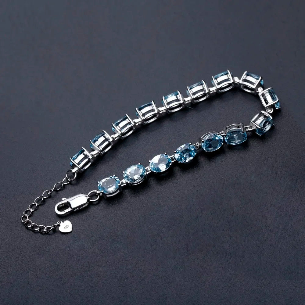 GEM'S BALLET 25.26Ct Natural Sky Blue Topaz Tennis Bracelet 925 Sterling Silver Gemstone Bracelets&bangle Fine Jewelry For Women