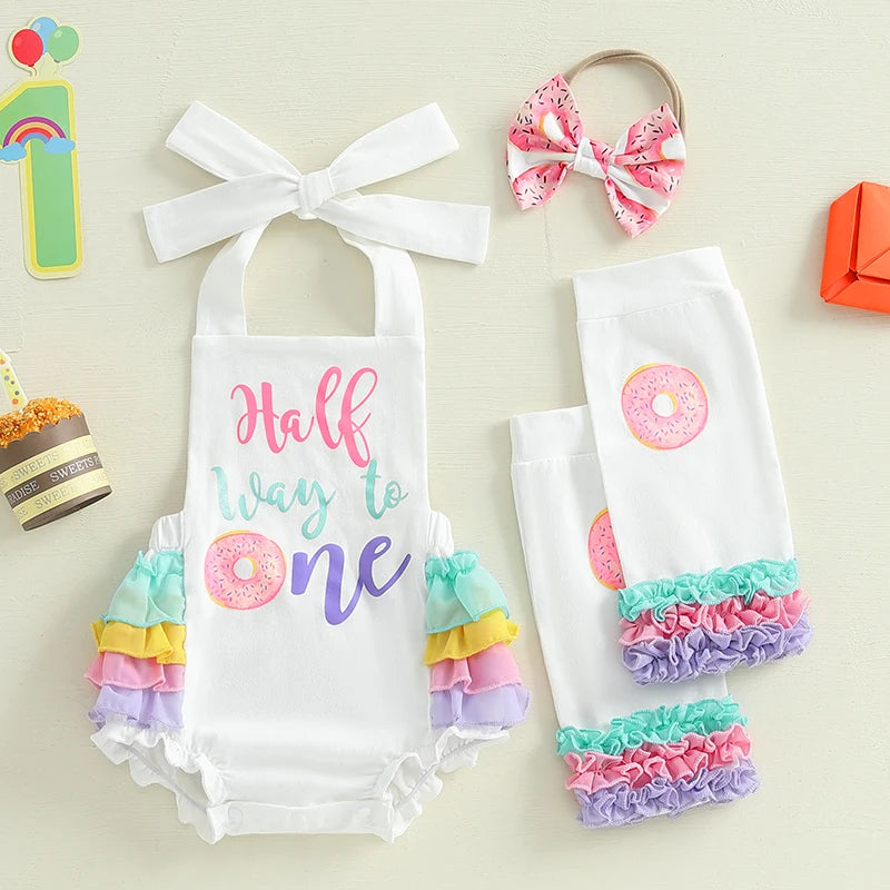 Toddler Girls Summer Outfit Sleeveless Floral Print Romper with Matching Headband and Ruffle Leggings Set