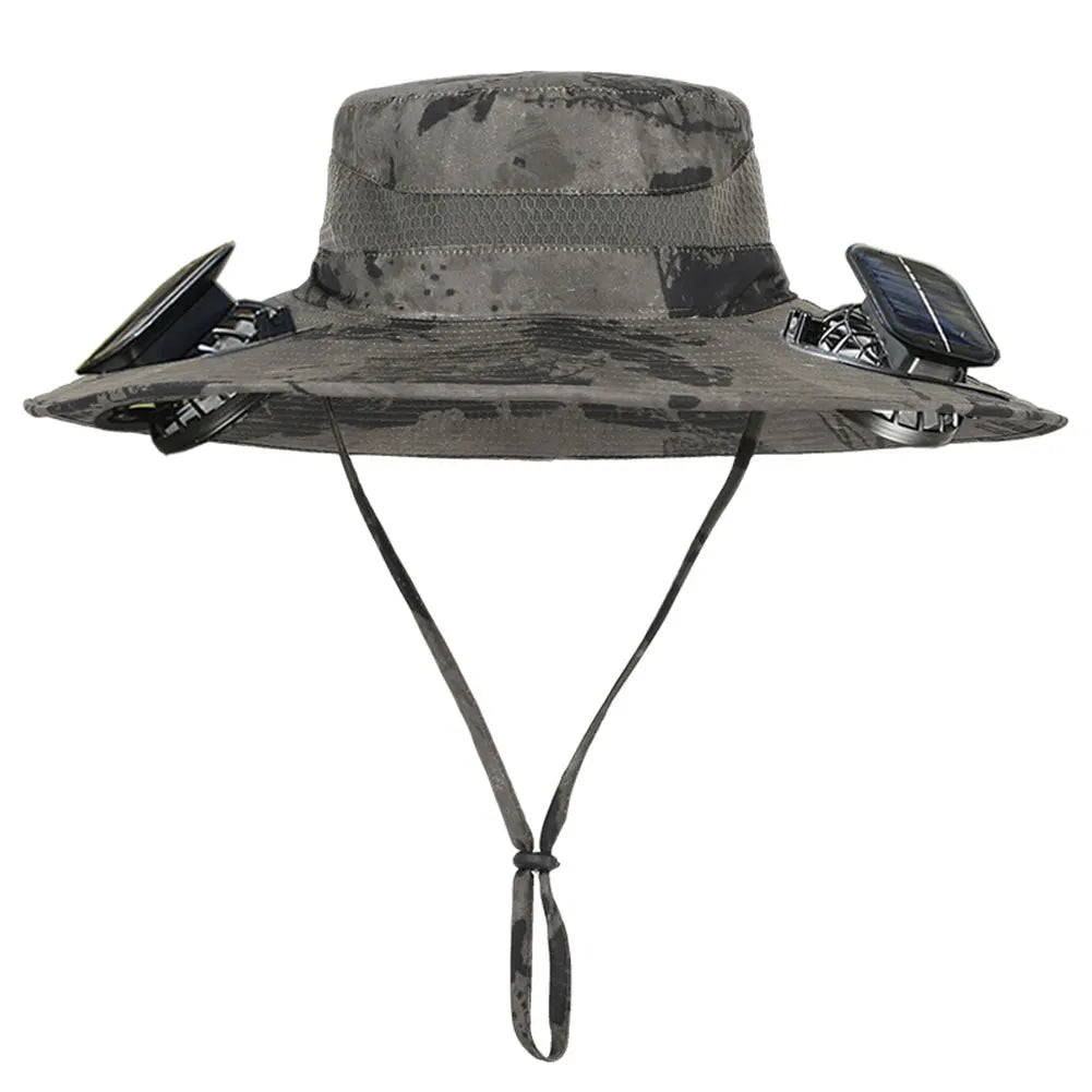 Wide Brim Outdoor Sun Hat with 2 Solar Fan Wide Brim Bucket Hat Fisherman Hat for Men Swim Hat Outdoor Fishing Hat USB Charging