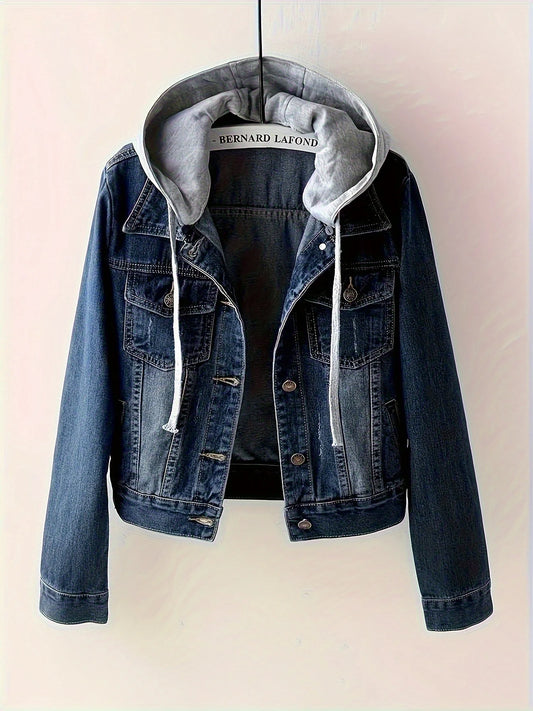 Women's Denim Jacket with Removable Hood - Classic & Casual Styles