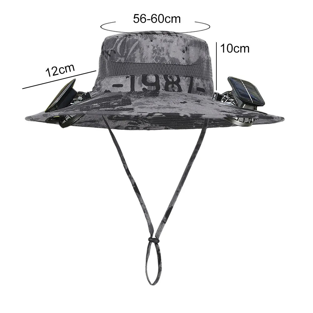 Wide Brim Outdoor Sun Hat with 2 Solar Fan Wide Brim Bucket Hat Fisherman Hat for Men Swim Hat Outdoor Fishing Hat USB Charging