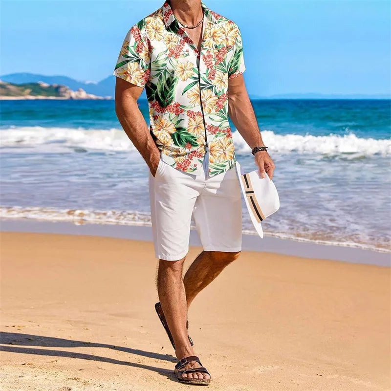 Men s Floral Print Short Sleeve Button Down Shirt with Chest Pocket for Casual Wear and Summer Outings Perfect for Beach and