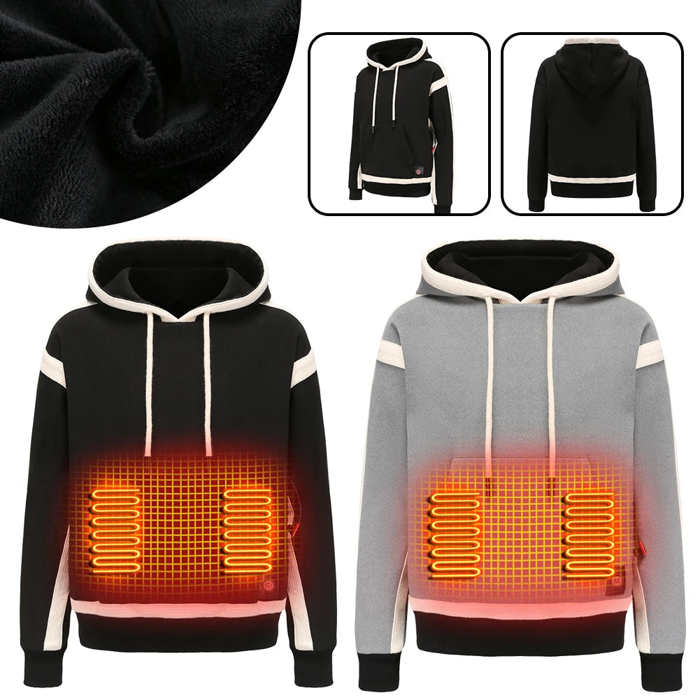 9-Zone Heating Jacket USB Sweatshirts Long Sleeve Streetwear Loose Coats Cozy USB Rechargeable 3 Heat Levels for Winter M-4XL