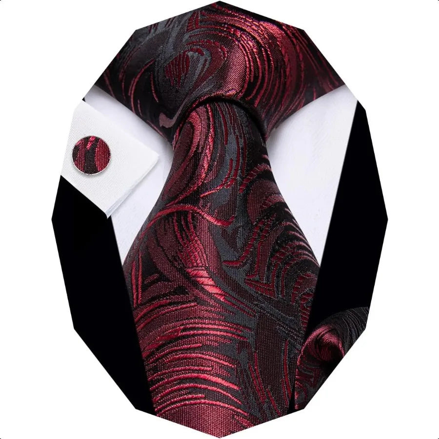 Paisley Tie Sets Floral Necktie Handkerchief Cufflinks Set Silk Woven Ties Business Wedding Party