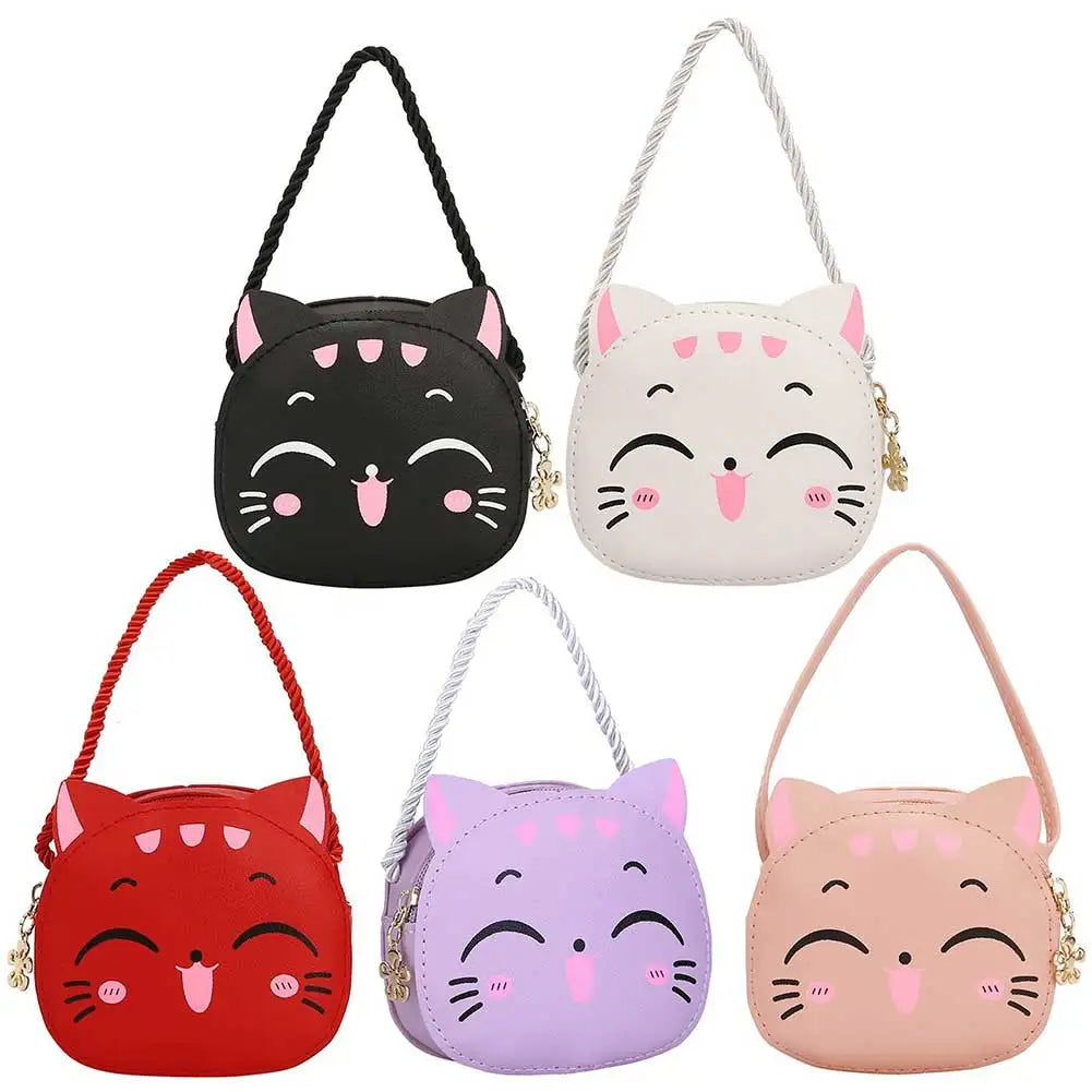 Girls Cute Sling Bag Cartoon Cat Kawaii Satchel Bag Casual Fashion Coin Purse Compact Kids Daily Bags
