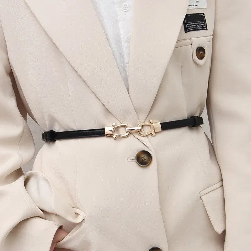 Thin Retro Gold Buckle Adjustable Women Belts Pu Leather Fashion Wild Skinny Waistbands Dress Jeans Pants Decorative Straps