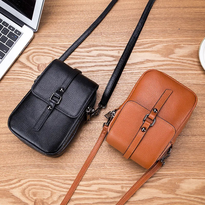 Women's Cross Body Shoulder Bag Genuine Leather Clutch Bag Large Capacity Zipper Wallet Handbag Adjustable Shoulder Strap Bag