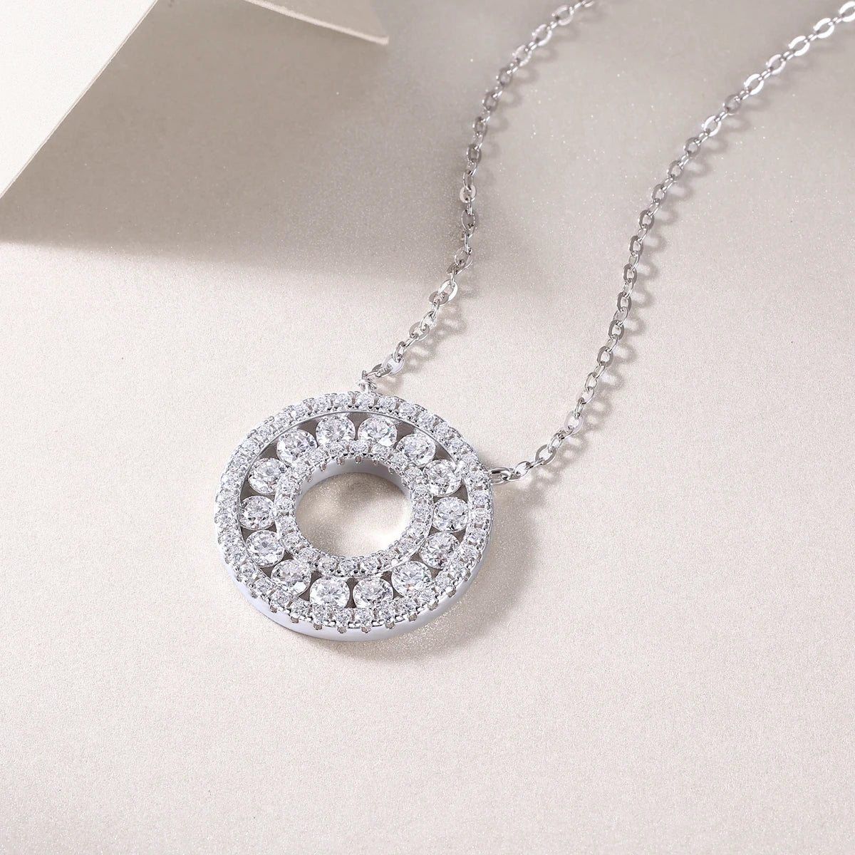 1.4CT D Color Double Circle Moissanite Necklace Pendant For Women GRA Certified S925 Silver Neck Chain Luxury Jewelry Gift