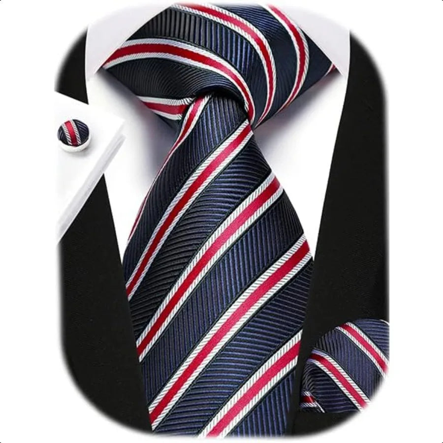 Enlision Mens Ties Stripe Tie and Pocket Square Set Classic Formal Woven Neckties Handkerchief Cufflinks Wedding