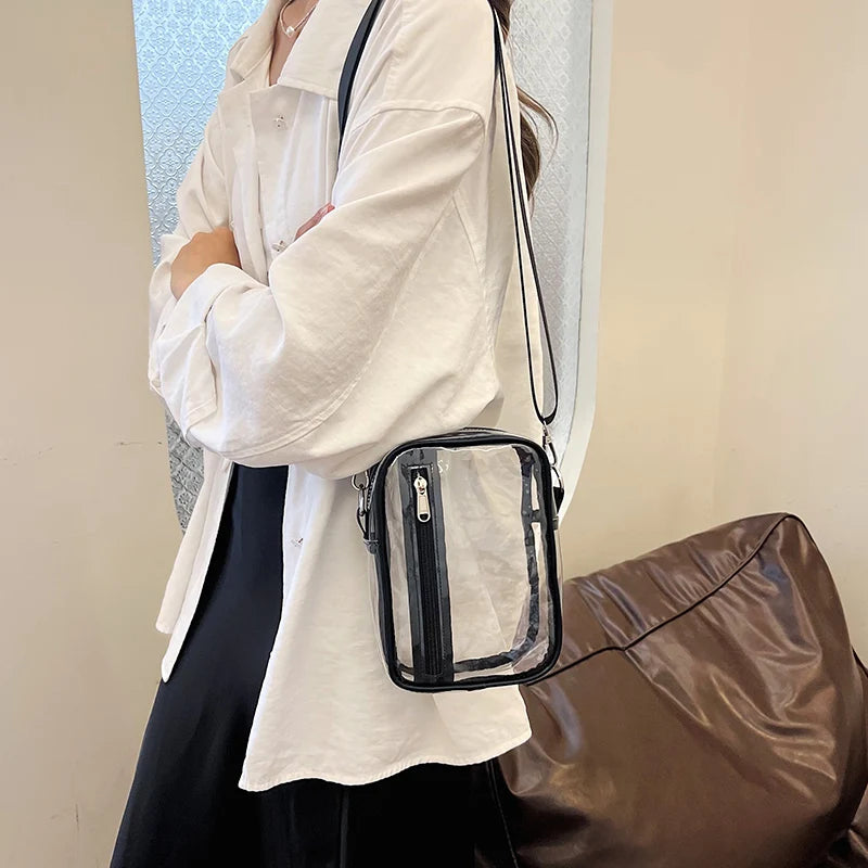 Women Girls Messenger Bag with Adjustable Shoulder Strap Clear Crossbody Purse Transparent Shoulder Bag for Work Concert Sports