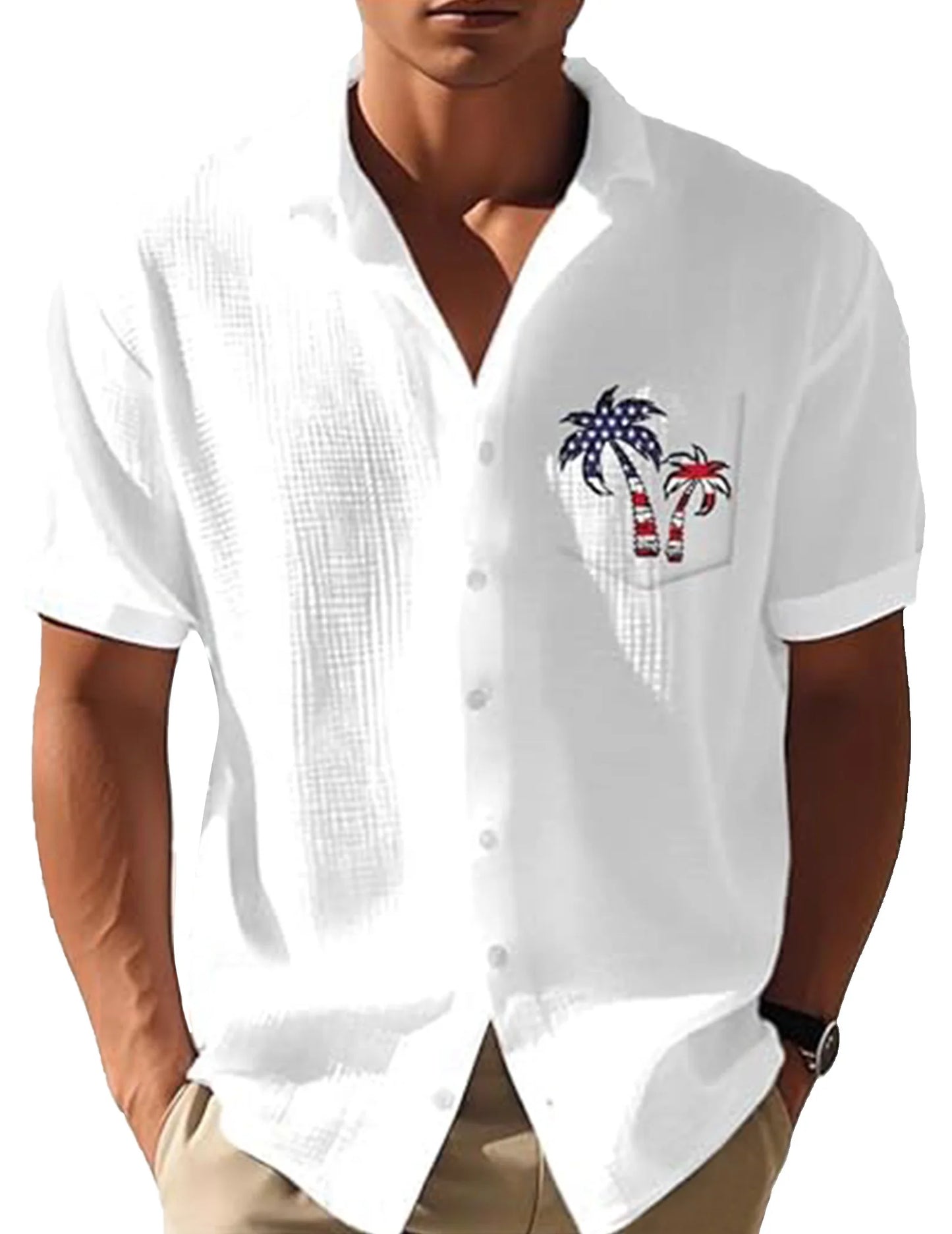 Mens Coconut Tree Flag Casual Shirt Short Sleeve Sport Shirt Fashion Summer Tops for Men Beach Summer Wedding Shirt