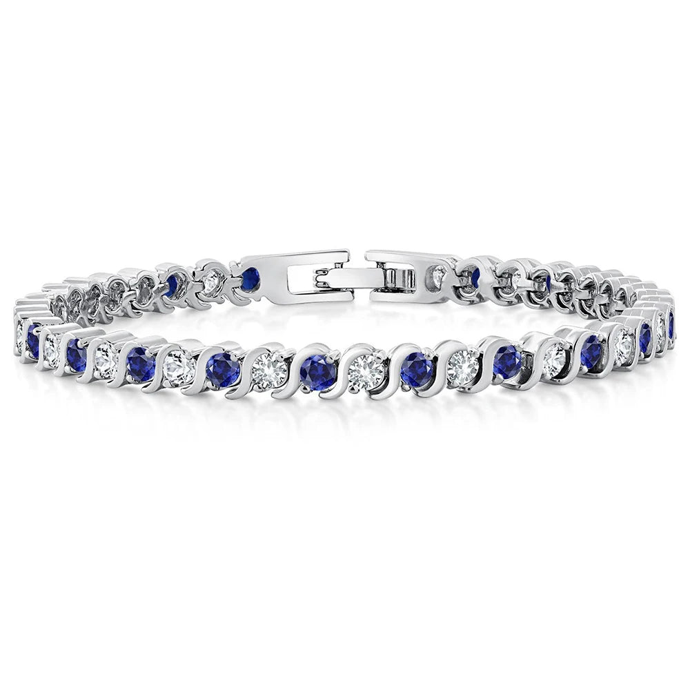 925 Sterling Silver Tennis Bracelet Sapphire Gemstone Blue Stone Bangle for Women Engagement Wedding Fine Jewelry Gift USA Stock