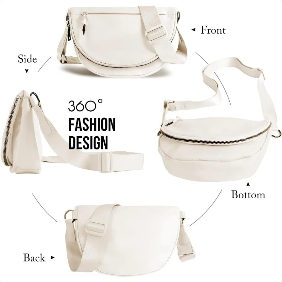 Crescent Bag for Women and Men Fashion Medium Nylon Folding Crescent Moon Bag Single Shoulder Bag with Adjustable Strap