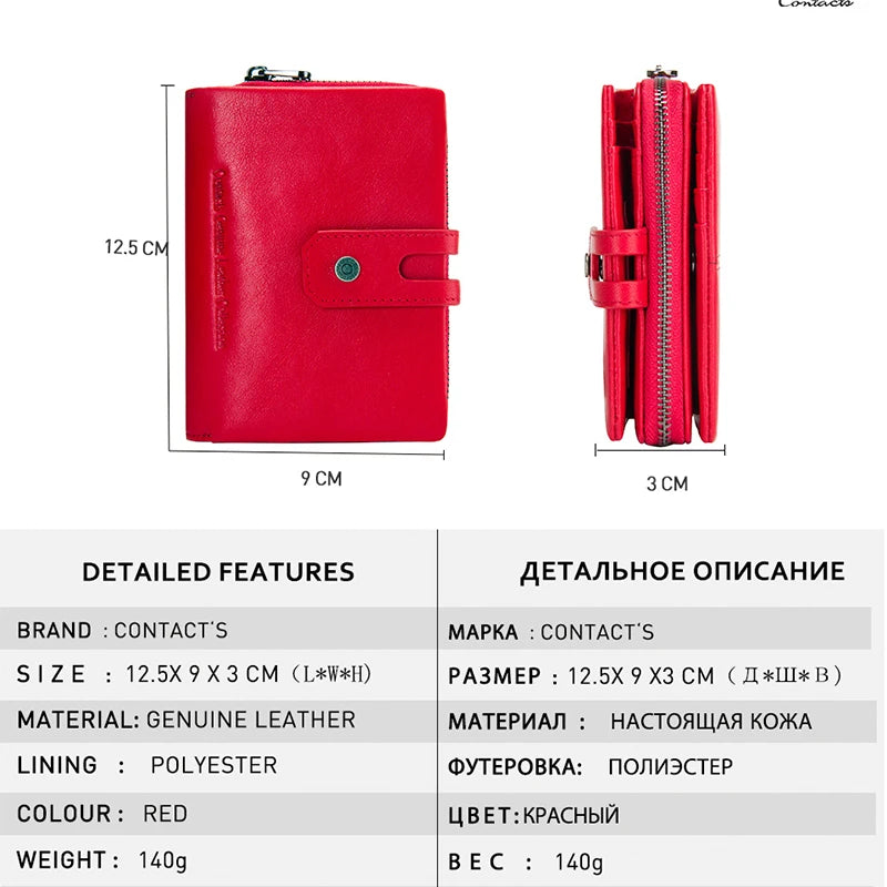 Contact'S Genuine Leather Short Wallet Women Fashion Small Coin Purse Zipper Hasp Card Holder Wallets for Women Portfel Damski