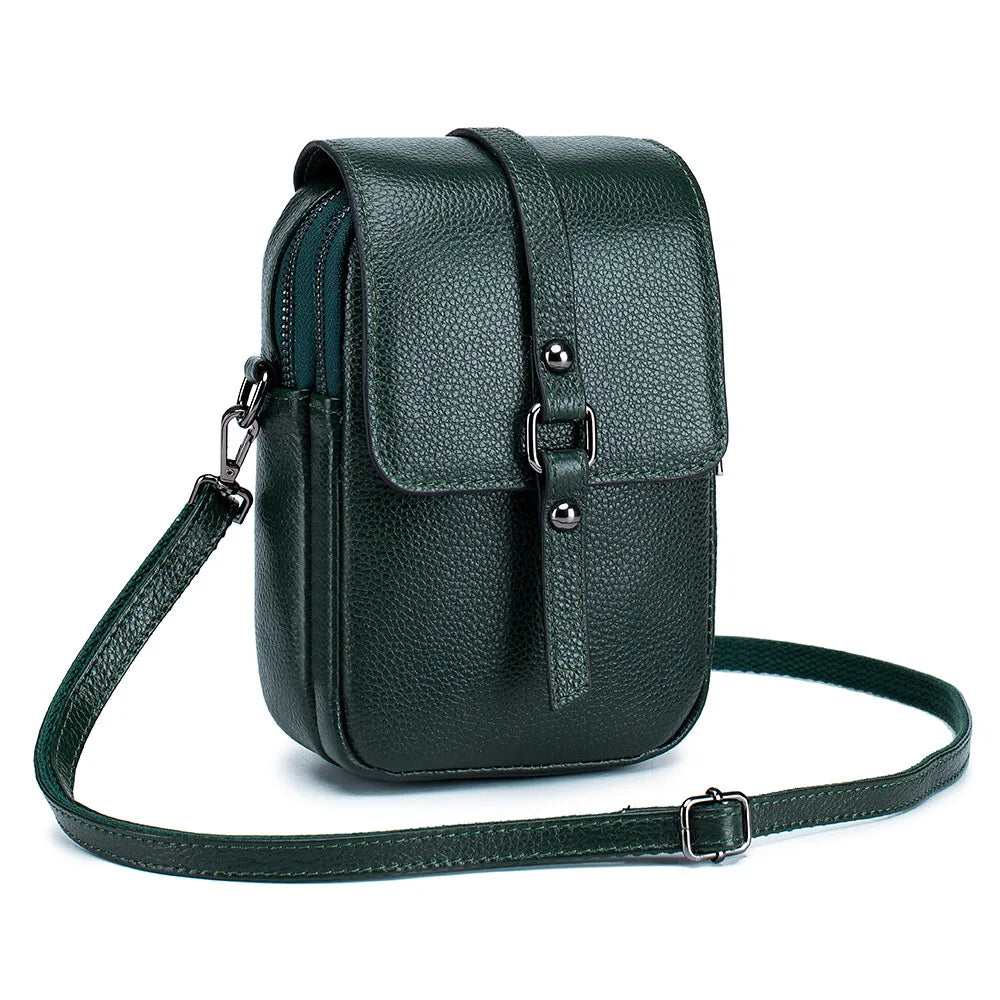 Women's Cross Body Shoulder Bag Genuine Leather Clutch Bag Large Capacity Zipper Wallet Handbag Adjustable Shoulder Strap Bag