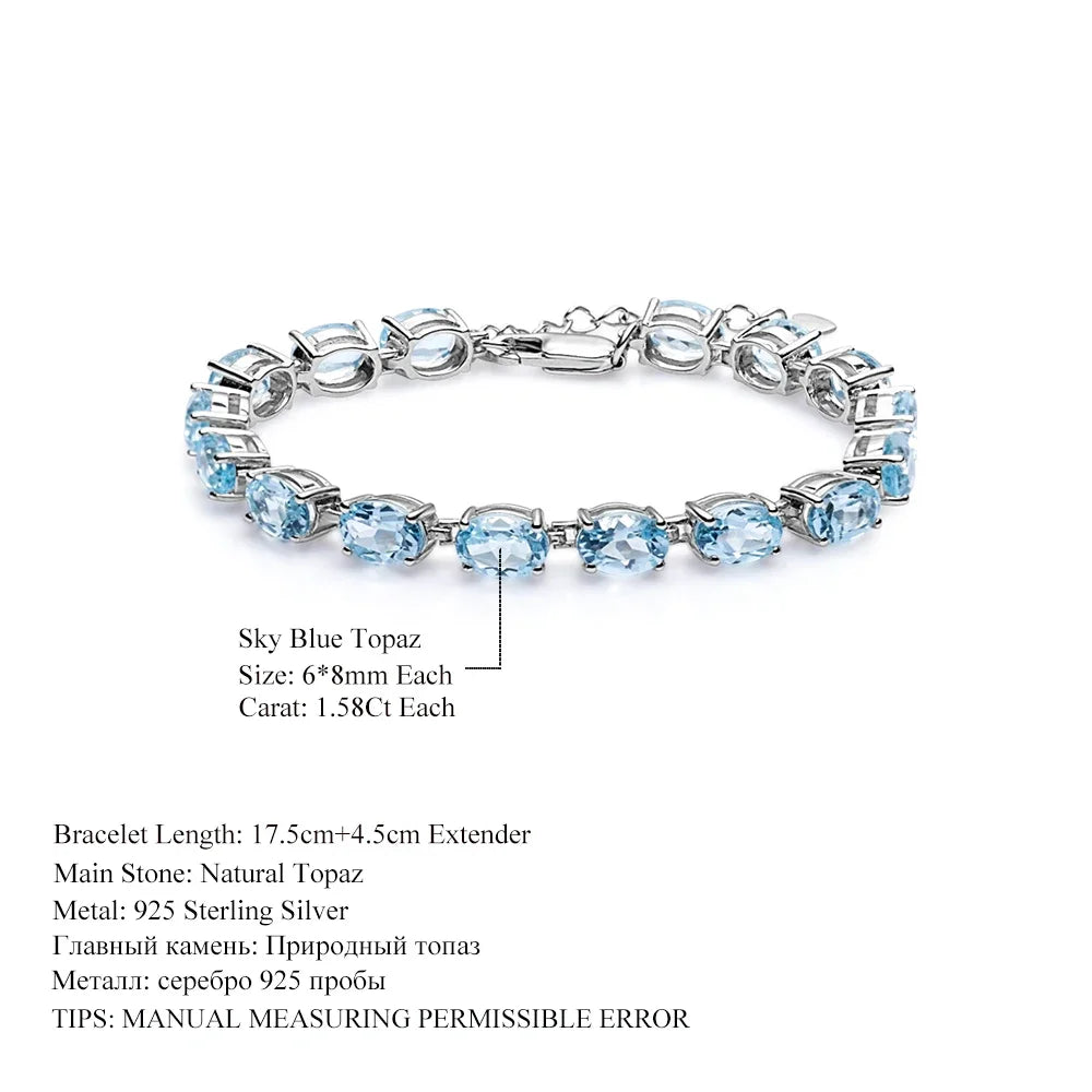 GEM'S BALLET 25.26Ct Natural Sky Blue Topaz Tennis Bracelet 925 Sterling Silver Gemstone Bracelets&bangle Fine Jewelry For Women