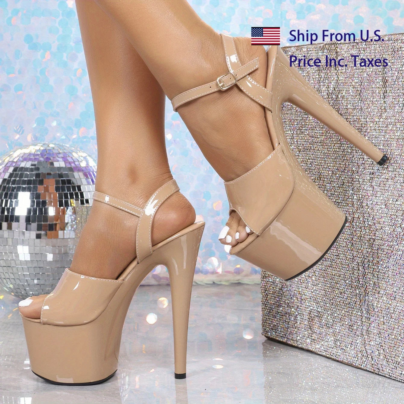 【Send from US Inc Taxs】Shoes Heels 17CM Thin Heel Waterproof Table Sandals Female Transparent Crystal Shoes Party Shoes