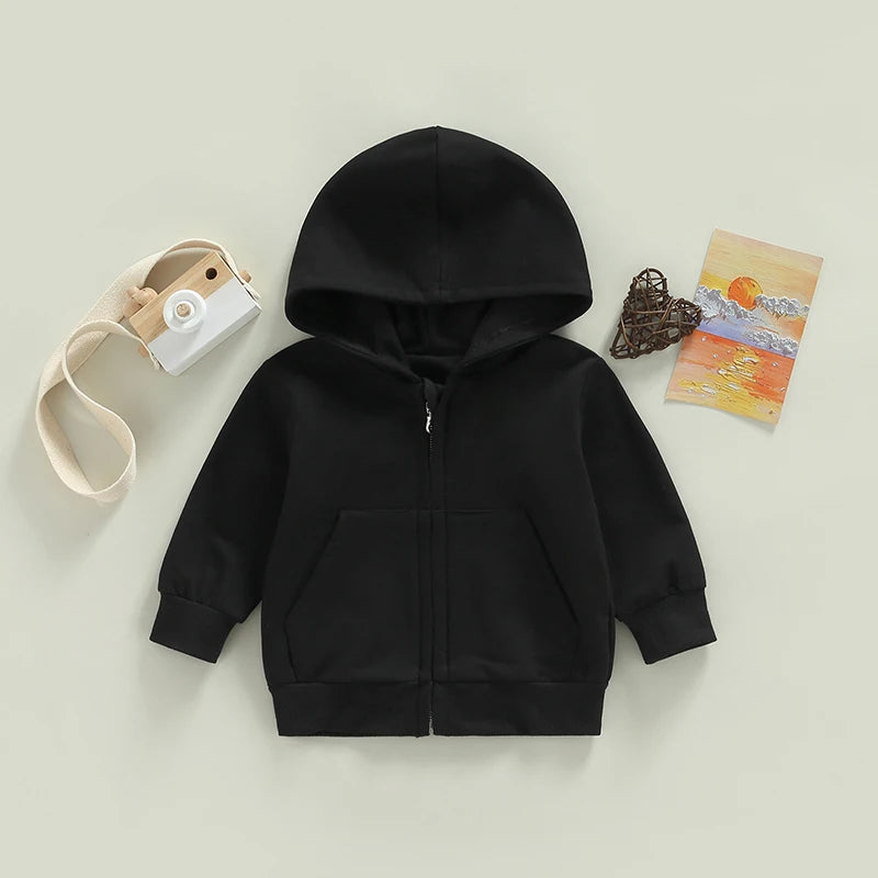 Children s Winter Warm Hooded Jacket Stylish Solid Color Zipper Coat with Long Sleeves for Boys and Girls Casual Loose Fit