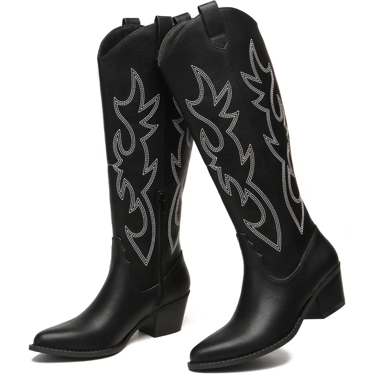 Women's Cowboy Boots Knee High Pointed Toe Western Cowgirl Boots Chunky Heel Embroidery Fashion Fall shoes for women