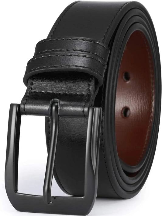 Men’s Casual Leather Jeans Belts 1 1/2” Wide  Thick Alloy Prong Buckle Work Dress Belt for Men
