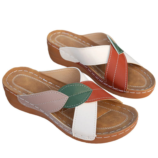 Women Summer Sandals Comfortable Ladies Wedge Sandals Breathable Wedge Slides Platform Cross Strap Slippers for Outdoor Travel