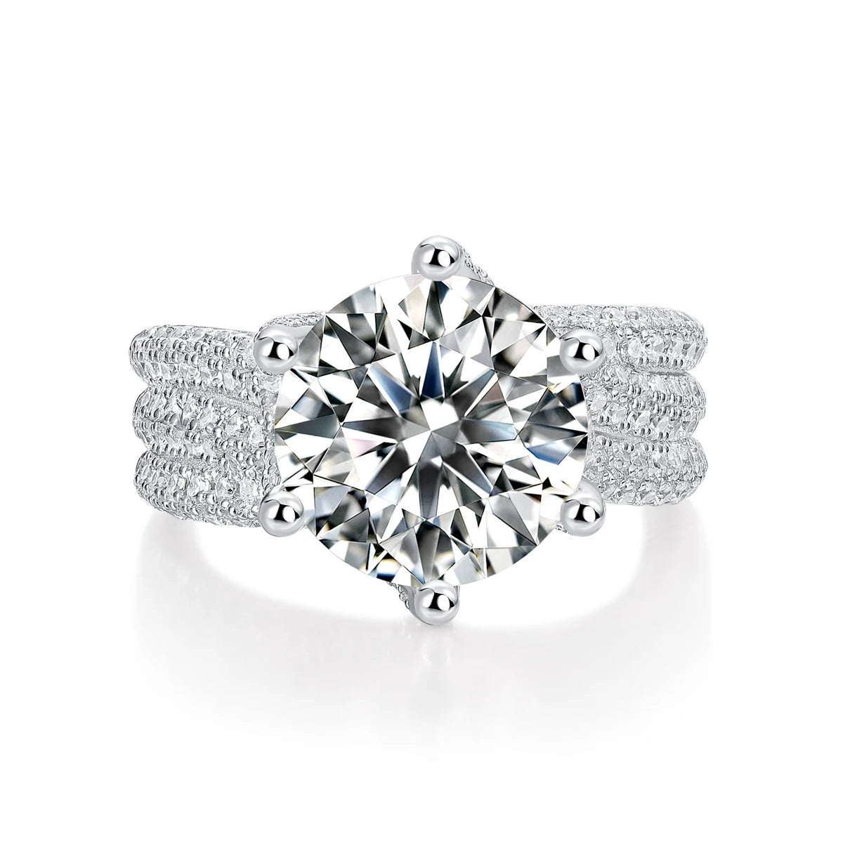 5CT Moissanite Engagement Ring S925 Silver with Round Brilliant Cut Stones and Claw Setting - Luxury Wedding or Proposal Jewelry