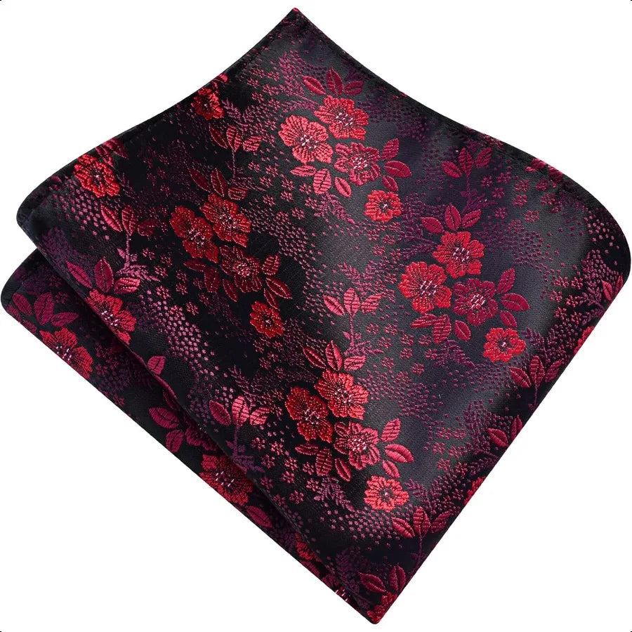 GUSLESON 3.15" 8cm Mens Floral Tie and Lapel Pin Necktie Hankerchief Cufflinks Set for Men