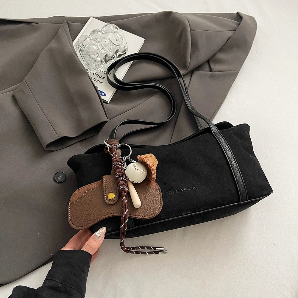 Women Suede Shoulder Bag Large Capacity Flap Underarm Bag Solid Retro Handbag Clutch Purse for Work Travel
