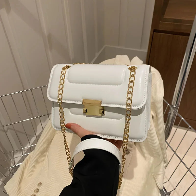 Chain Crossbody Bag, Classic Mini Shoulder Bag, Women's Simple Handbag & Square Purse