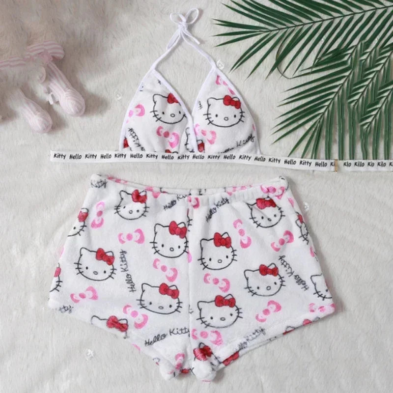 Sanrio Cartoon Hello Kitty Loose Ladies Pajama Suits Womens Sleep Bottoms Lounge Summer Beachwear Home Wear for Women Two-Piece