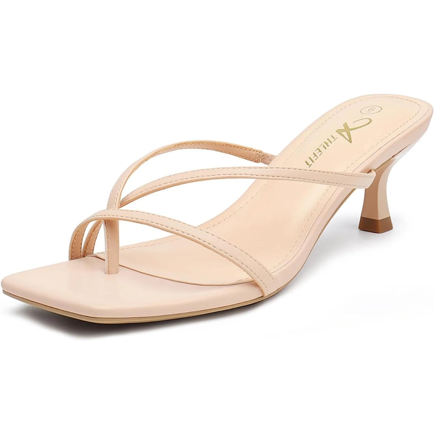 Women's Strappy Kitten Heels Flip Flops Square Open Toe Low Heels Fashion Party Dress Thong Heeled Sandals