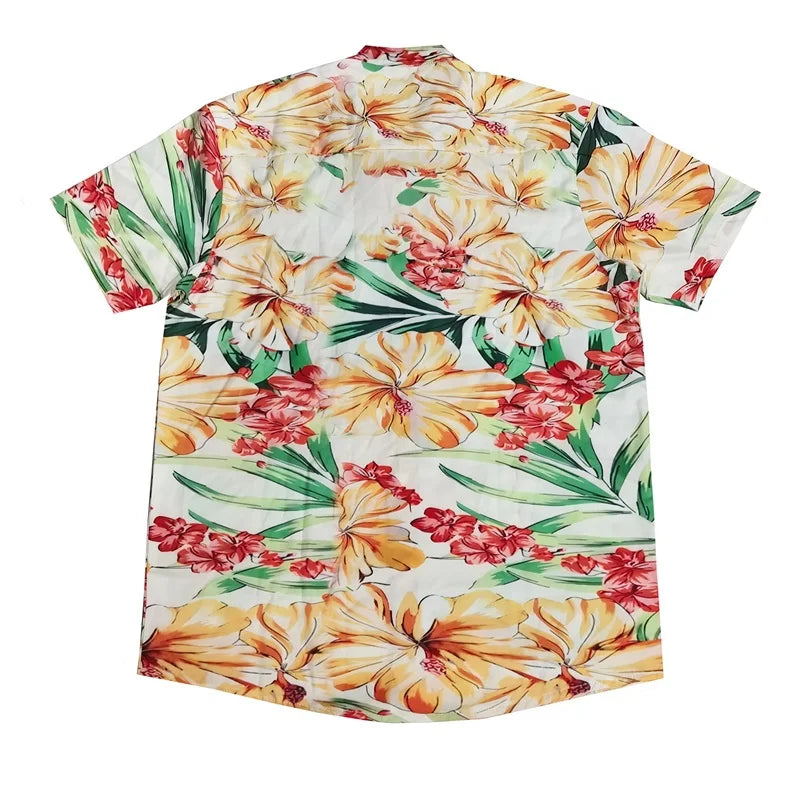 Men s Floral Print Short Sleeve Button Down Shirt with Chest Pocket for Casual Wear and Summer Outings Perfect for Beach and