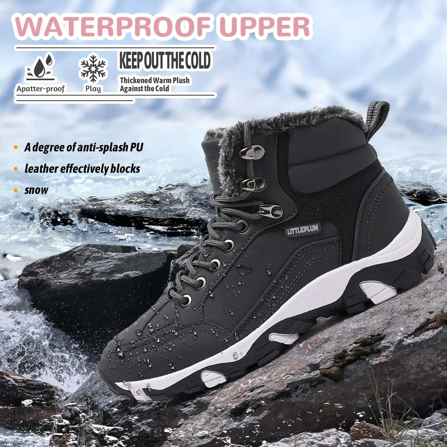 Womens Winter Hiking Boots Waterproof Non Slip Warm Lined Snow Boots for Outdoor Trekking