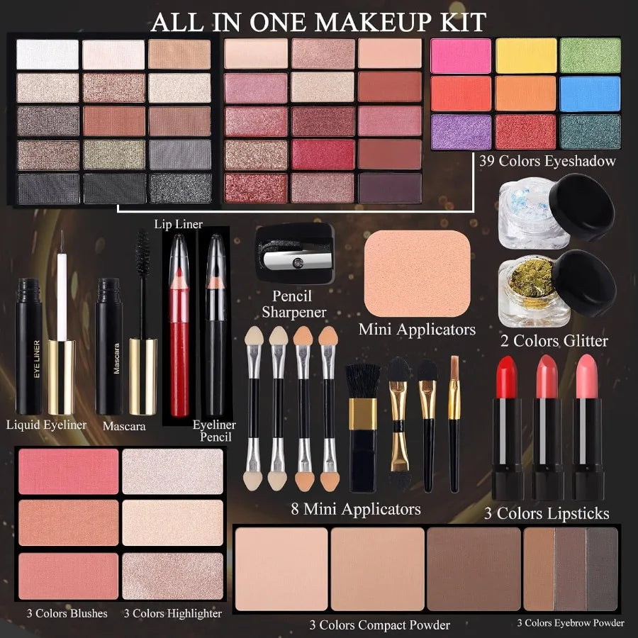 Professional Makeup Kit for Women Girl Full Kit with Mirror 60 Colors All in One Make up Gift Set Included EyeshadowBlusher Hig