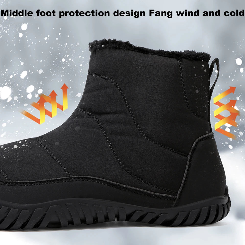 Winter Snow Boots Lightweight Barefoot Shoes Waterproof Casual Ankle Boots Zip Closure Fashion Warm Lined Booties for Men Women