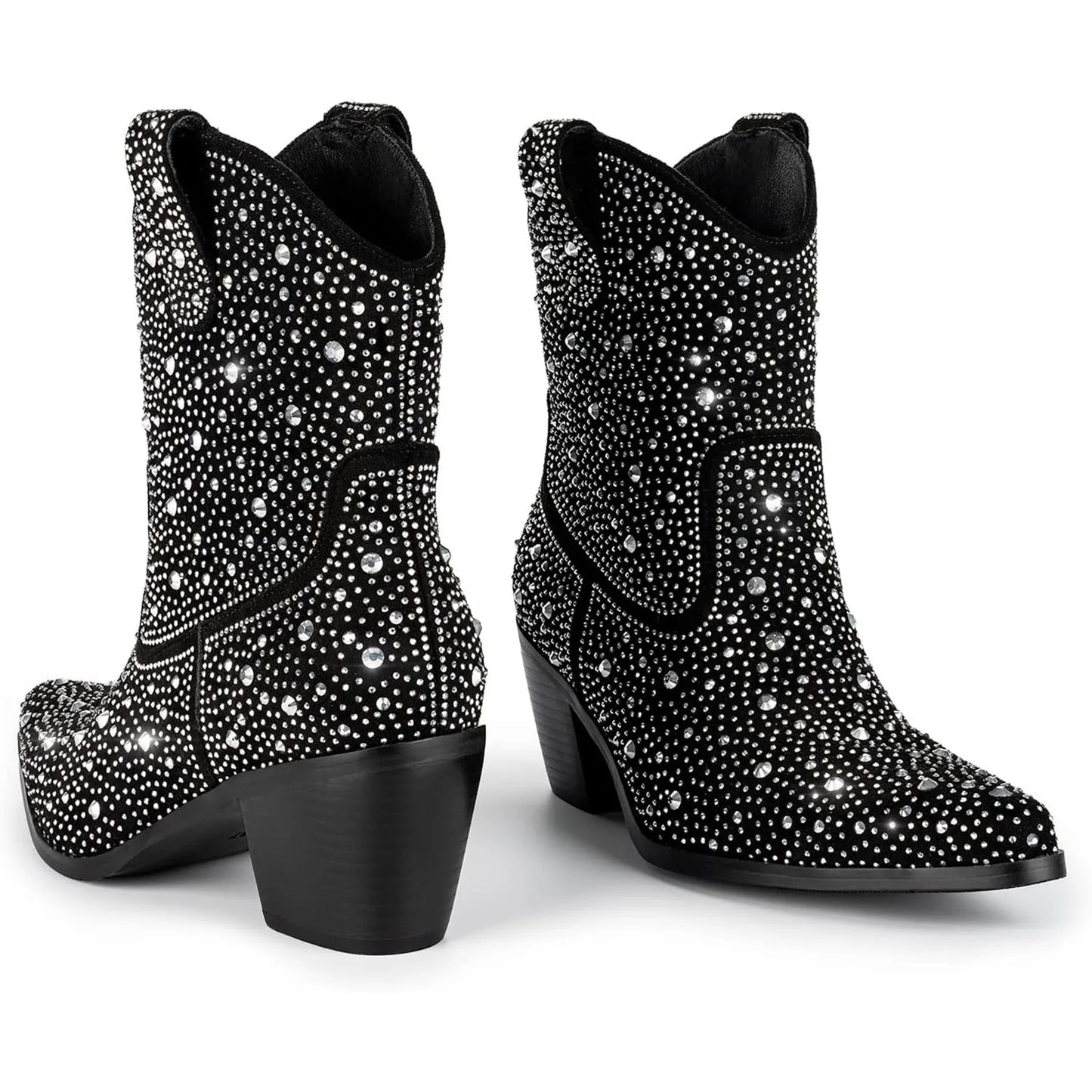Rhinestone Cowboy Boots for Women - Sparkly Cowgirl Boots Wide Calf Glitter Bling Women's Western Boots Bedazzled Mid Calf Knee