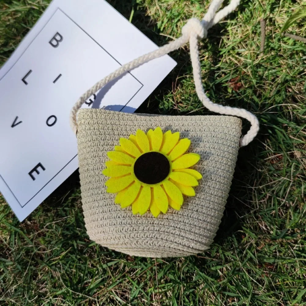 Handmade Summer Children Girls Shoulder Bag Flower Straw Baby Bags Messenger Bag Kids Keys Coin Purse Cute Princess Mini Handbag