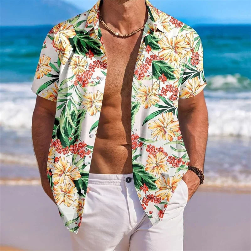 Men s Floral Print Short Sleeve Button Down Shirt with Chest Pocket for Casual Wear and Summer Outings Perfect for Beach and