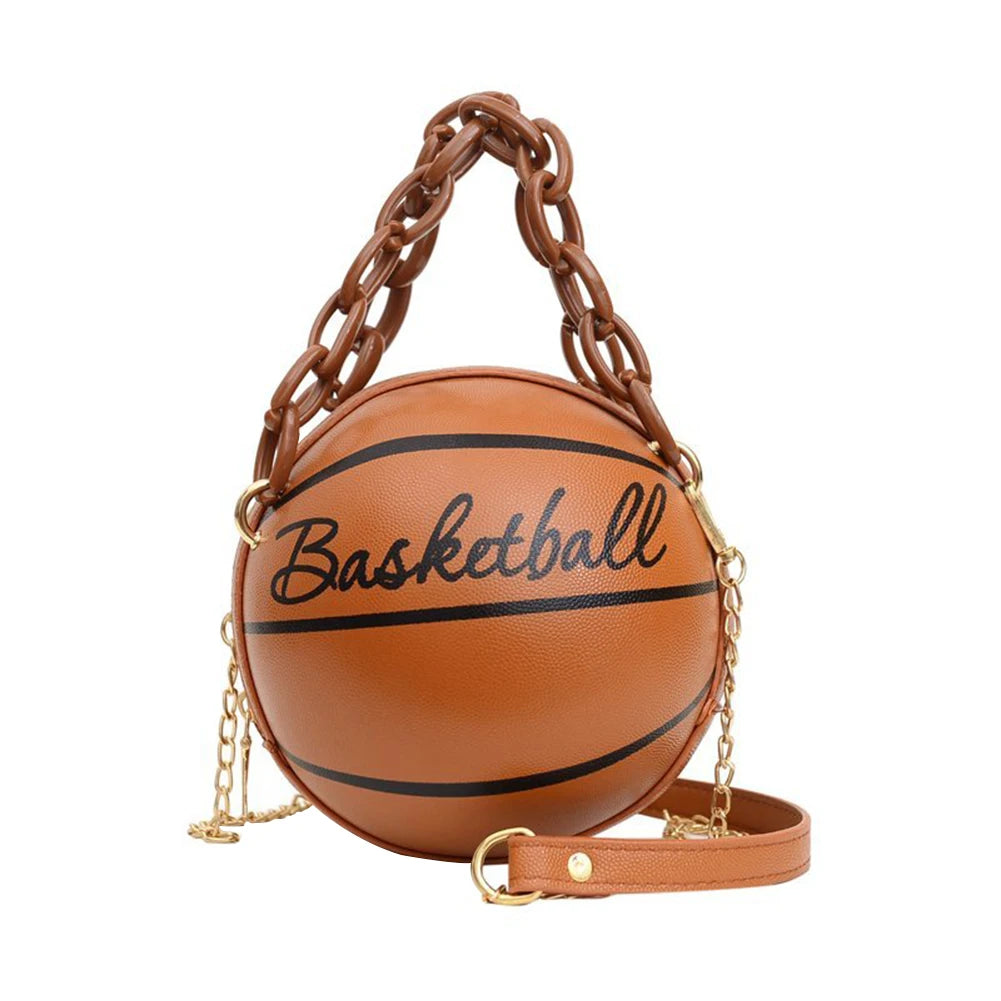 Women Basketball Shaped Cross Body Messenger Bag Zipper PU Leather Mini Shoulder Bag Basketball Purse for Girls Women