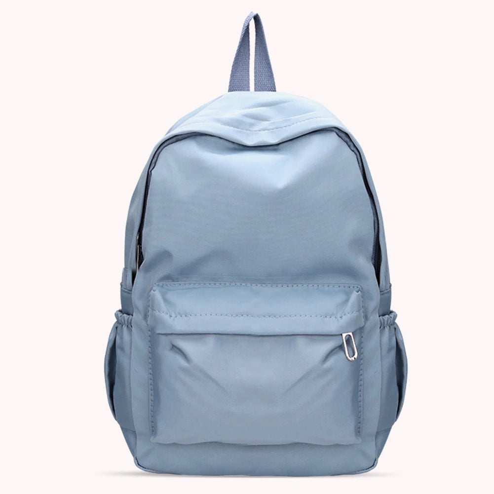 Simple Solid Color Shoulder Backpacks Nylon Large Capacity Travel Knapsacks Girls Student Daily Zipper Schoolbags