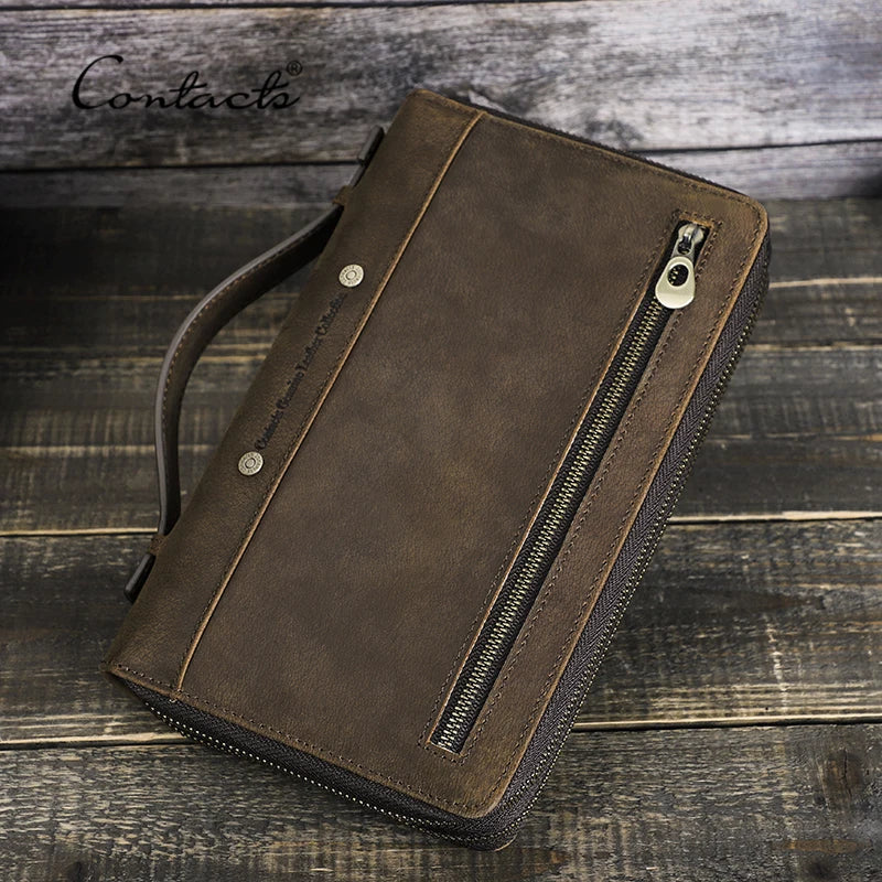 CONTACT'S Men's Clutch Designer Genuine Leather Male Handbag Double Zipper Long Purse Casual Wallet Bag Clutch High Quality